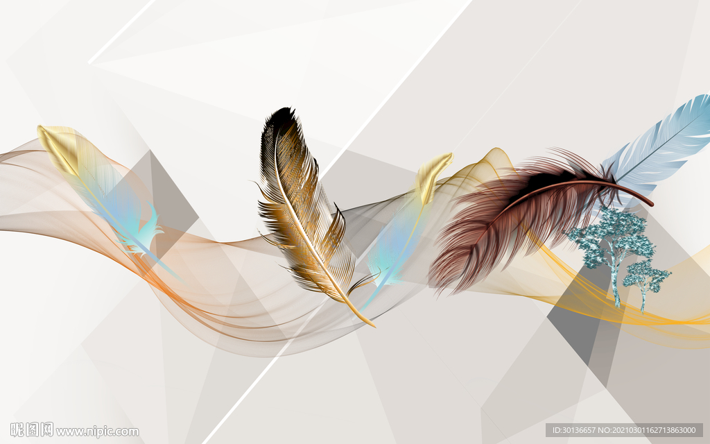 大气新款羽毛框画 TIF分层