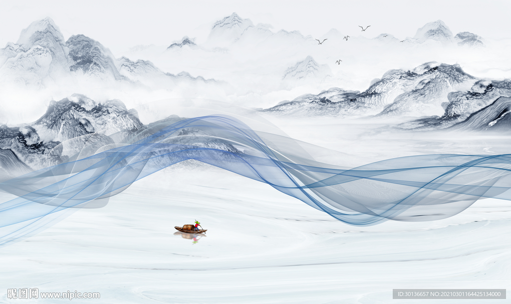 中式 高端背景墙画 TIF分层