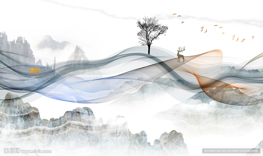 爆款高端大气山水 TIF分层