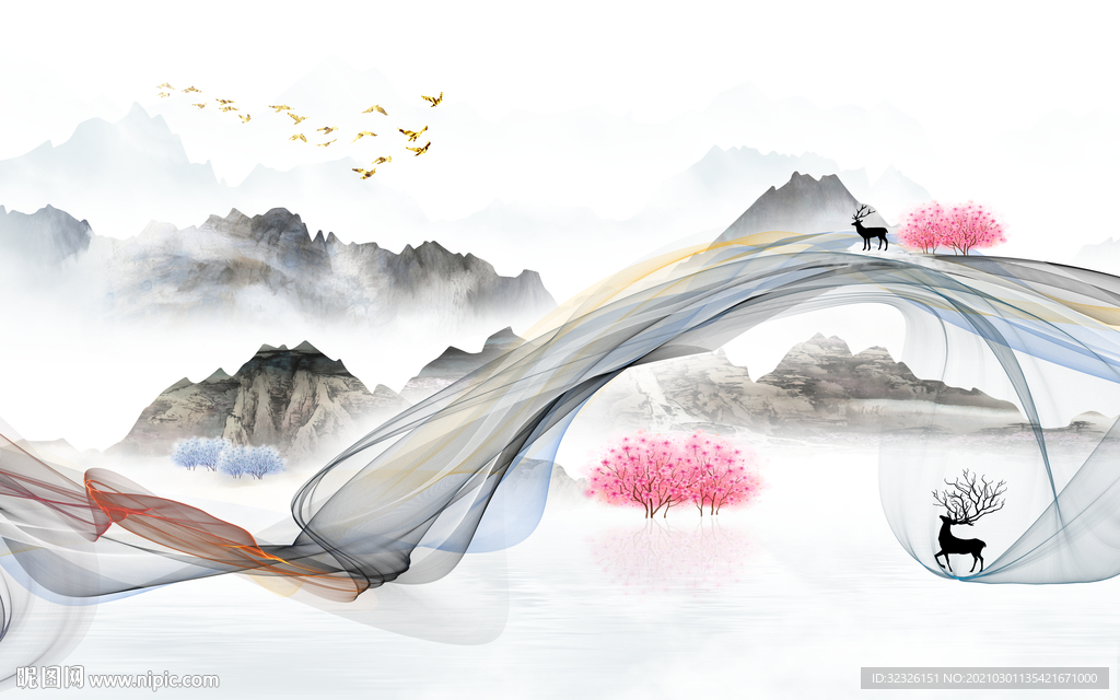 现代客厅山水画 TIF分层