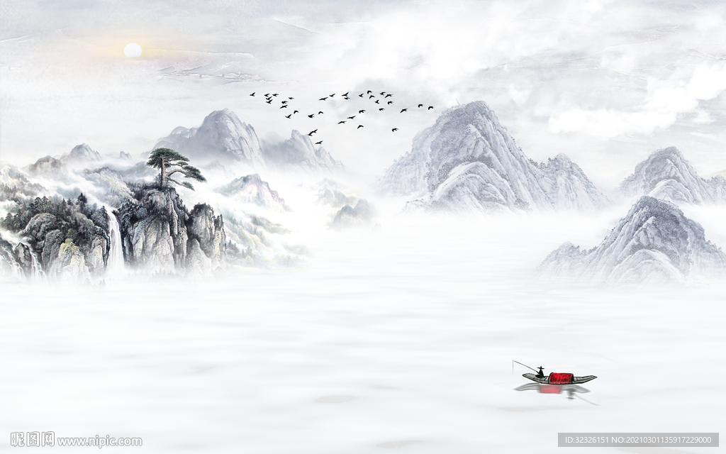 最新客厅山水画 TIF分层