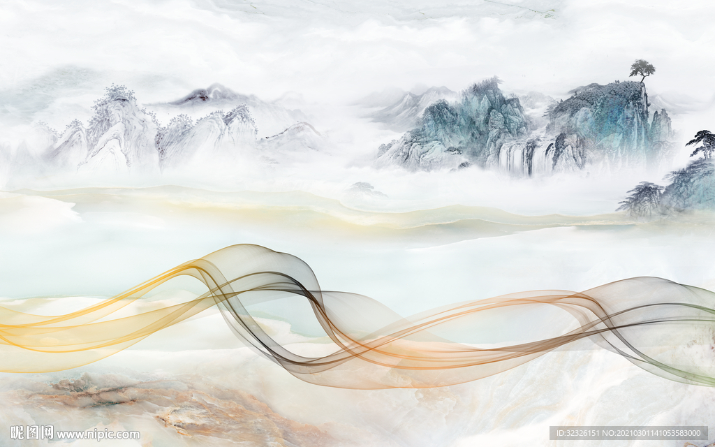 大气 客厅山水画 TIF分层