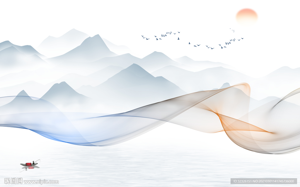 高清 客厅山水画 TIF分层