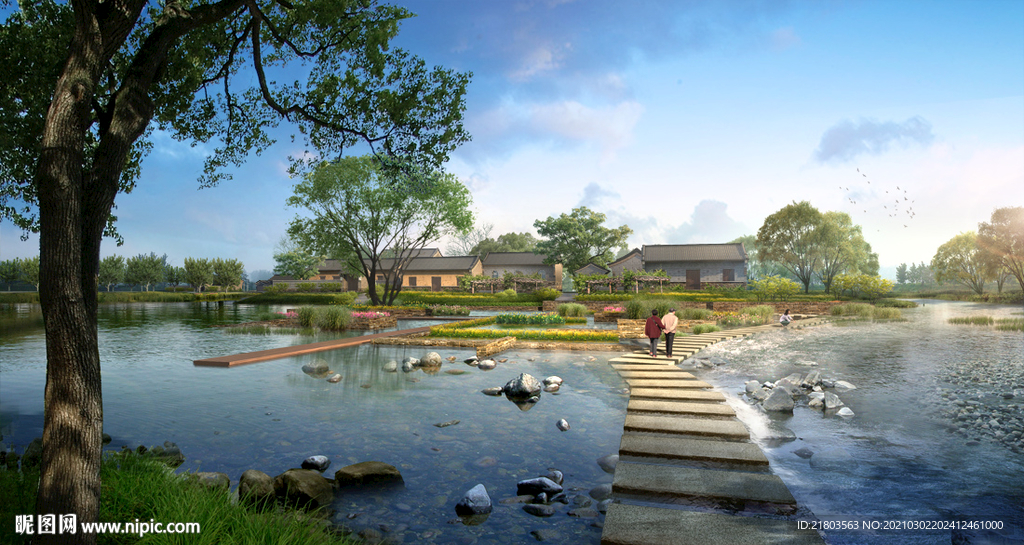 景观效果图河道效果图农村效果图