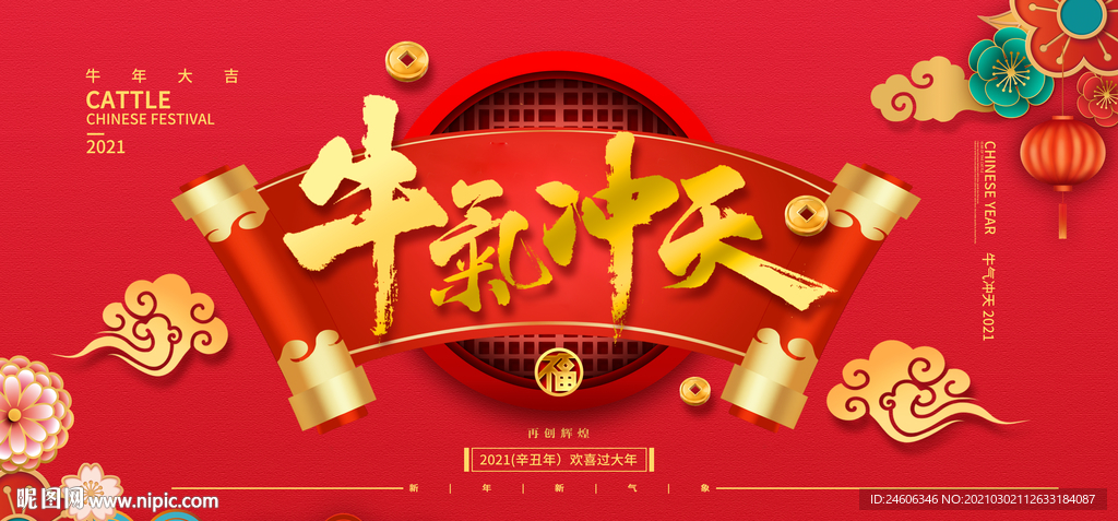 2021红色牛年展板