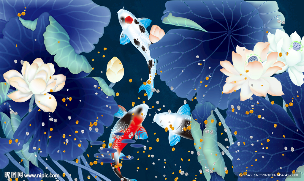 映日荷花中式背景墙