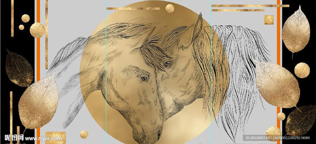 现代北欧风金色骏马装饰无框画