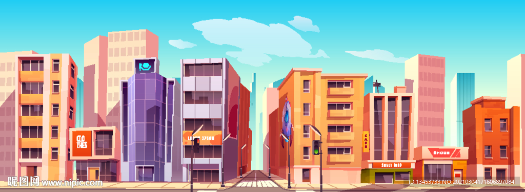 城市道路建筑插画