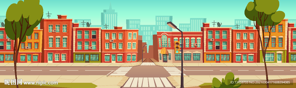 城市道路建筑插画