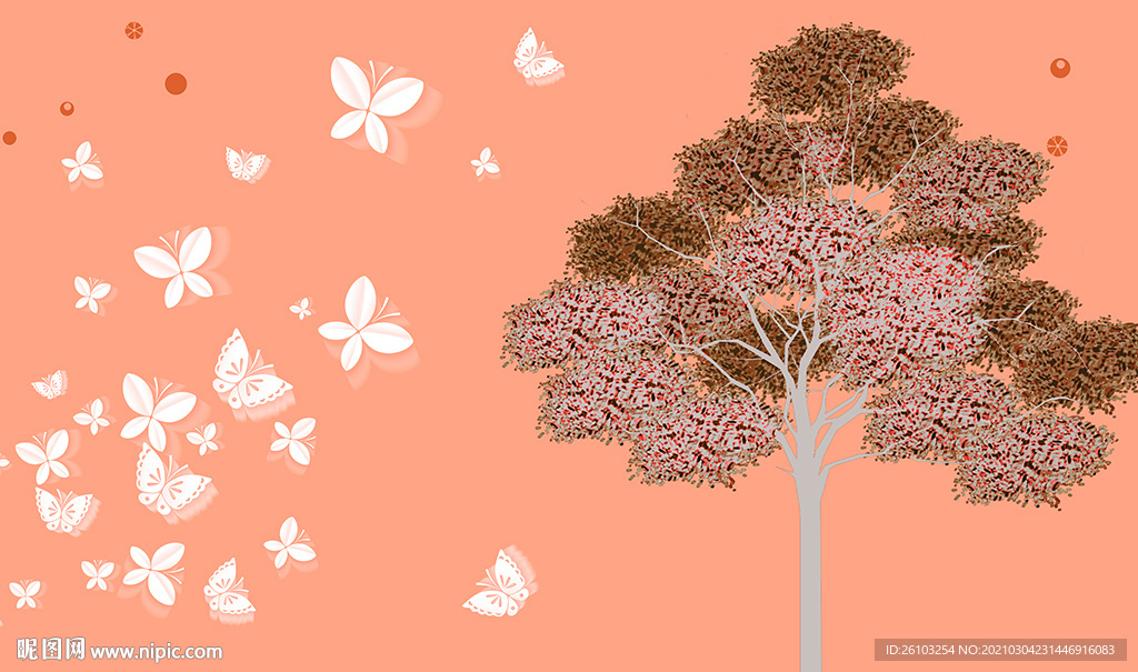 简约小树蝴蝶电视背景墙