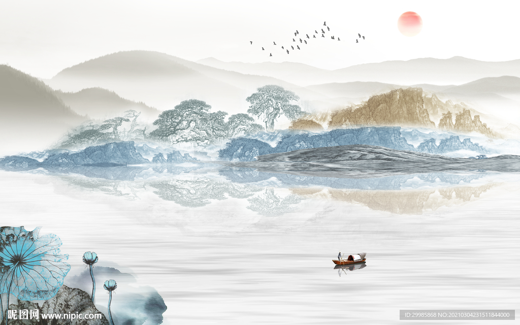 新款背景墙山水画 tif分层