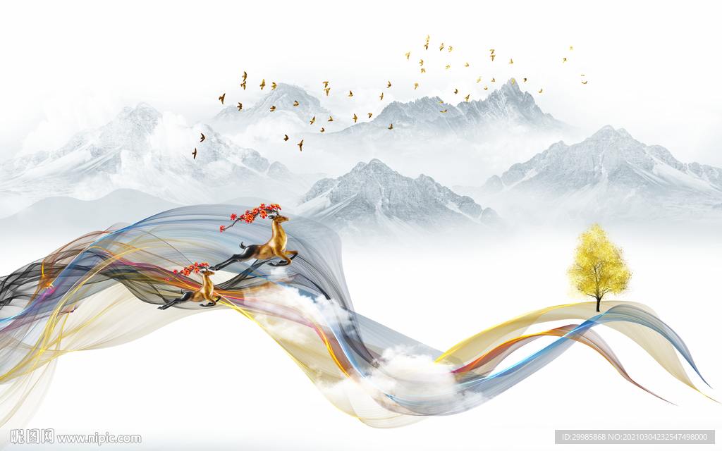 线条背景墙山水画 tif分层