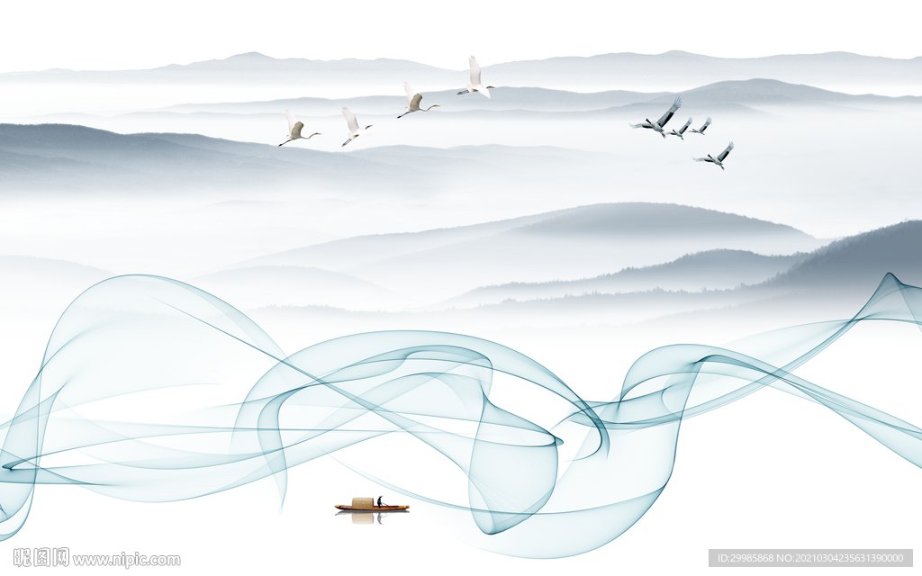高档线条山水画 tif分层