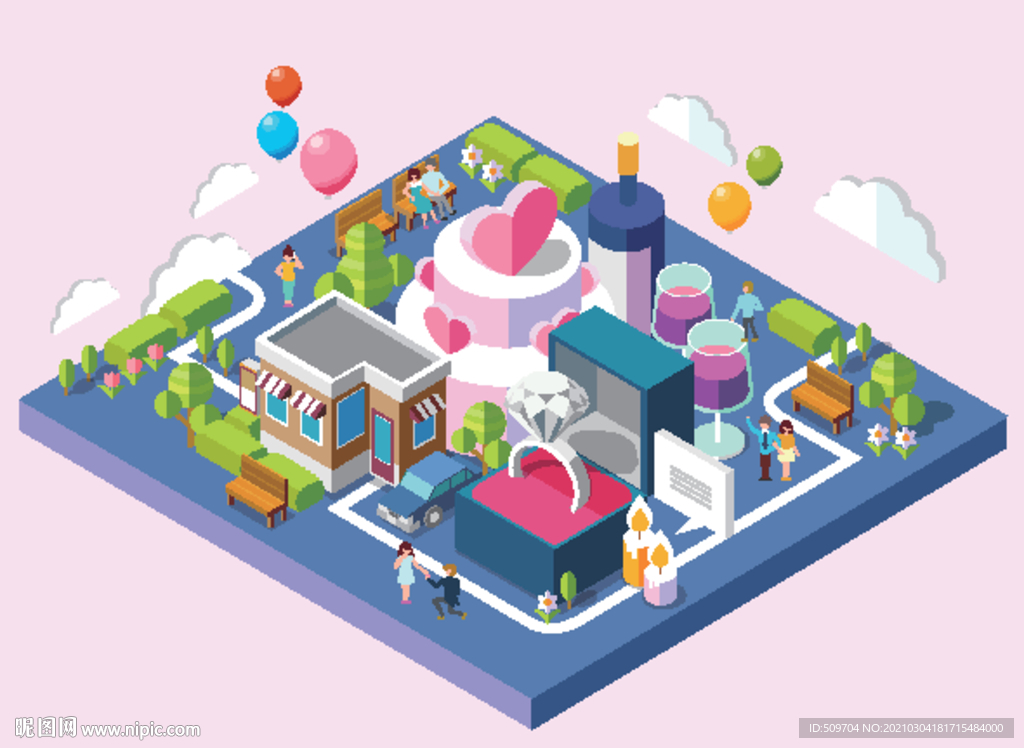 2.5D手机立体建筑场景矢量插