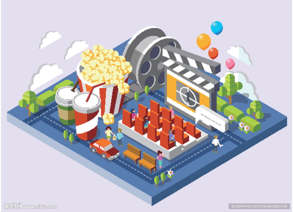 2.5D手机立体电影院场景矢量