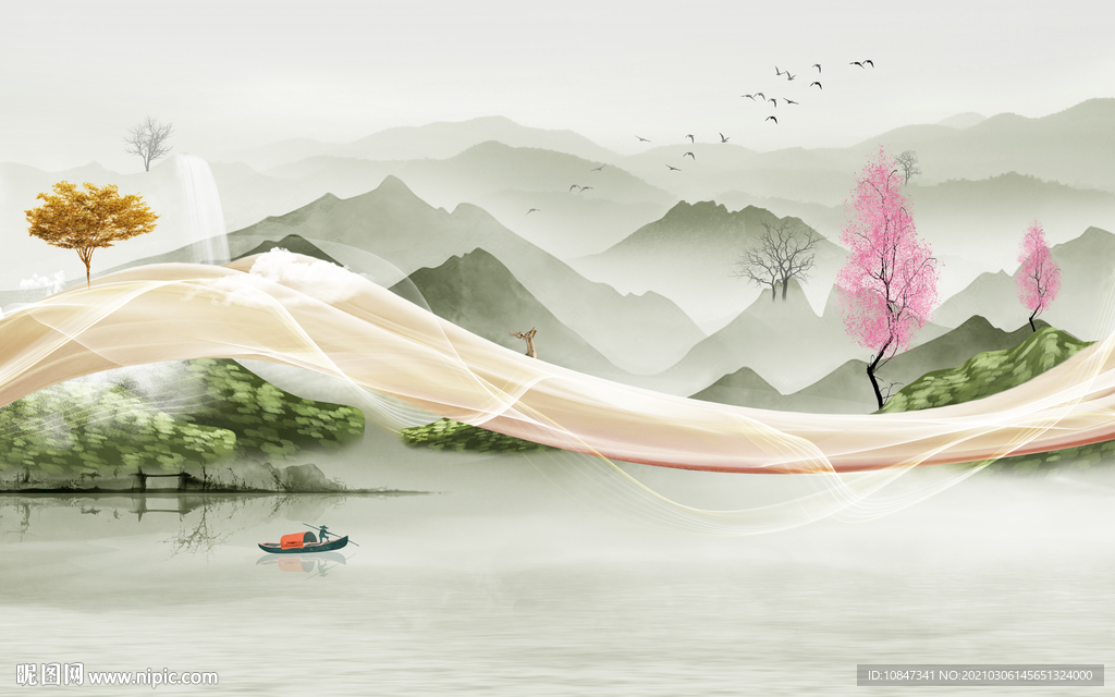 简约新山水客厅画 TIF分层