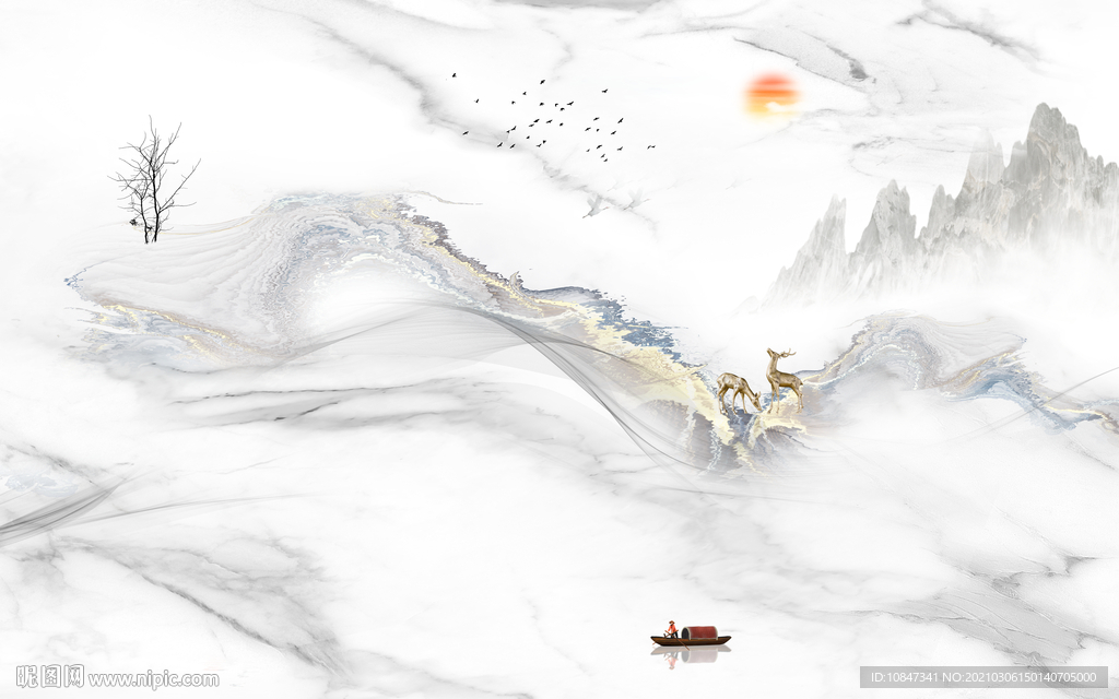 爵士白新山水客厅画 TIF分层