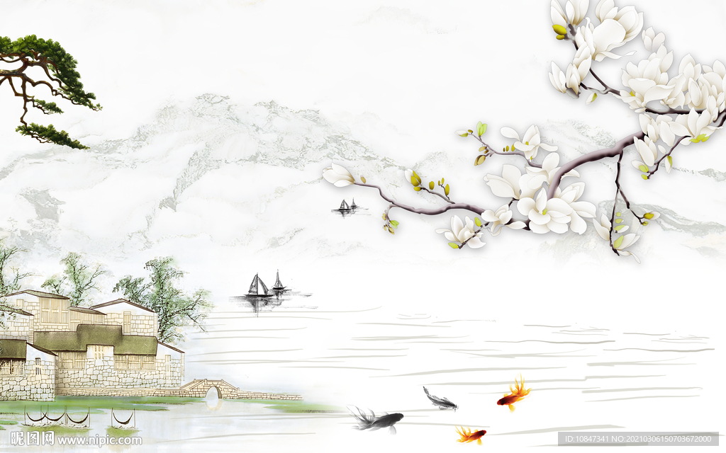 新中式新山水客厅画 TIF分层