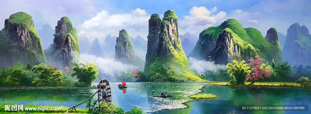 桂林山水油画