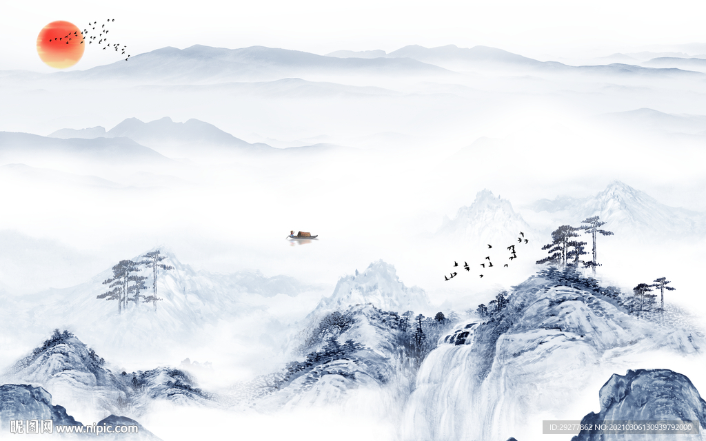 新中式意境新山水画 TIF分层