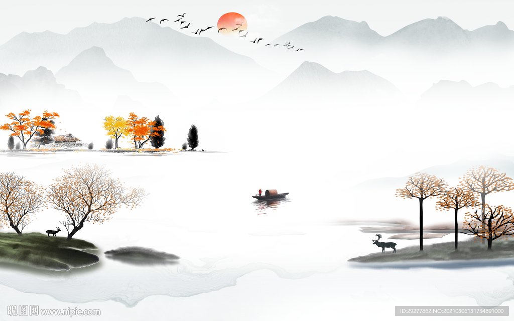 中式 意境新山水画 TIF分层