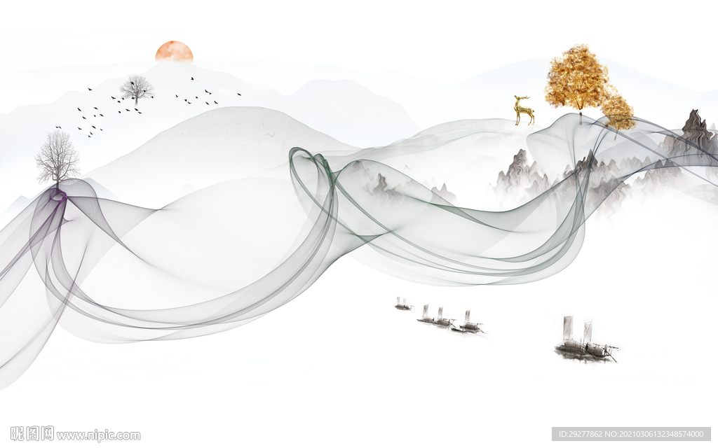 高清 意境新山水画 TIF分层