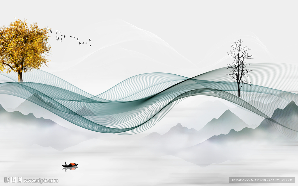 新中式客厅简约山水 tif分层