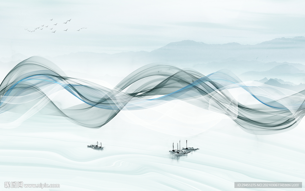 高档 客厅简约山水 tif分层