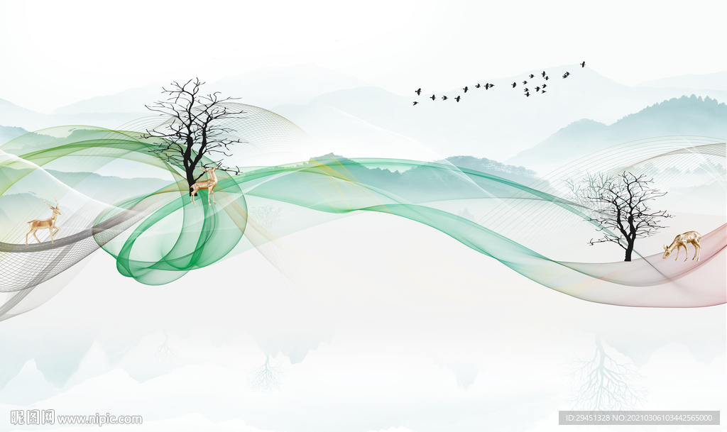 人气意境客厅山水 tif分层