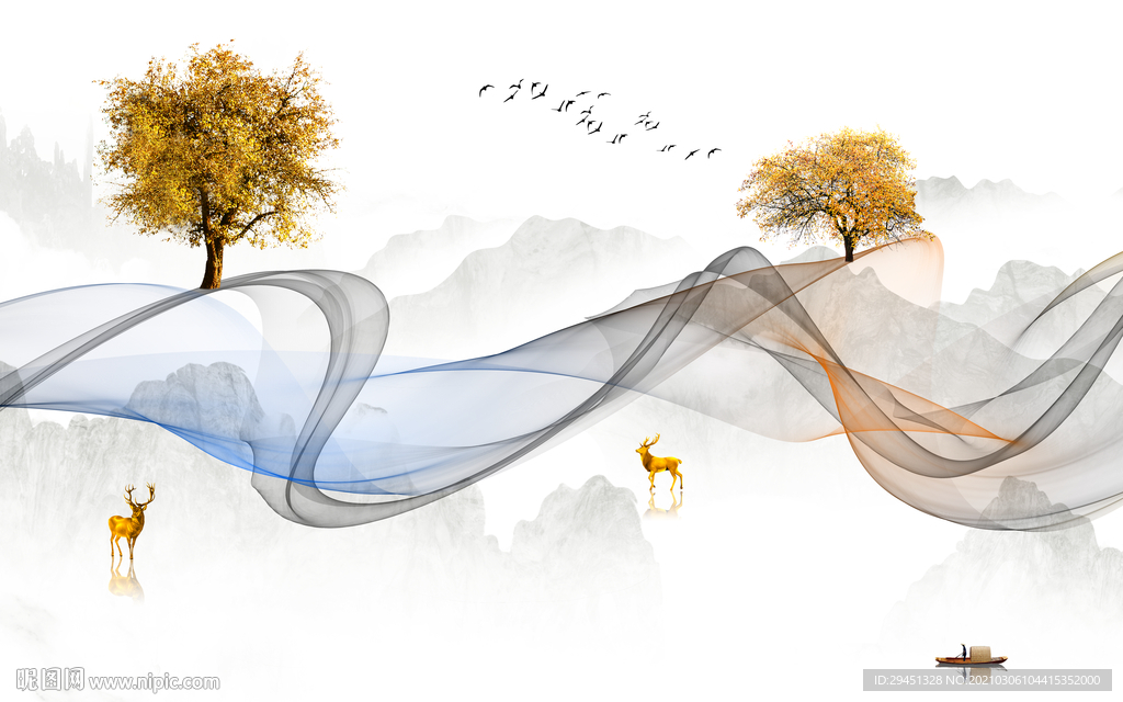 线条 意境客厅山水 tif分层