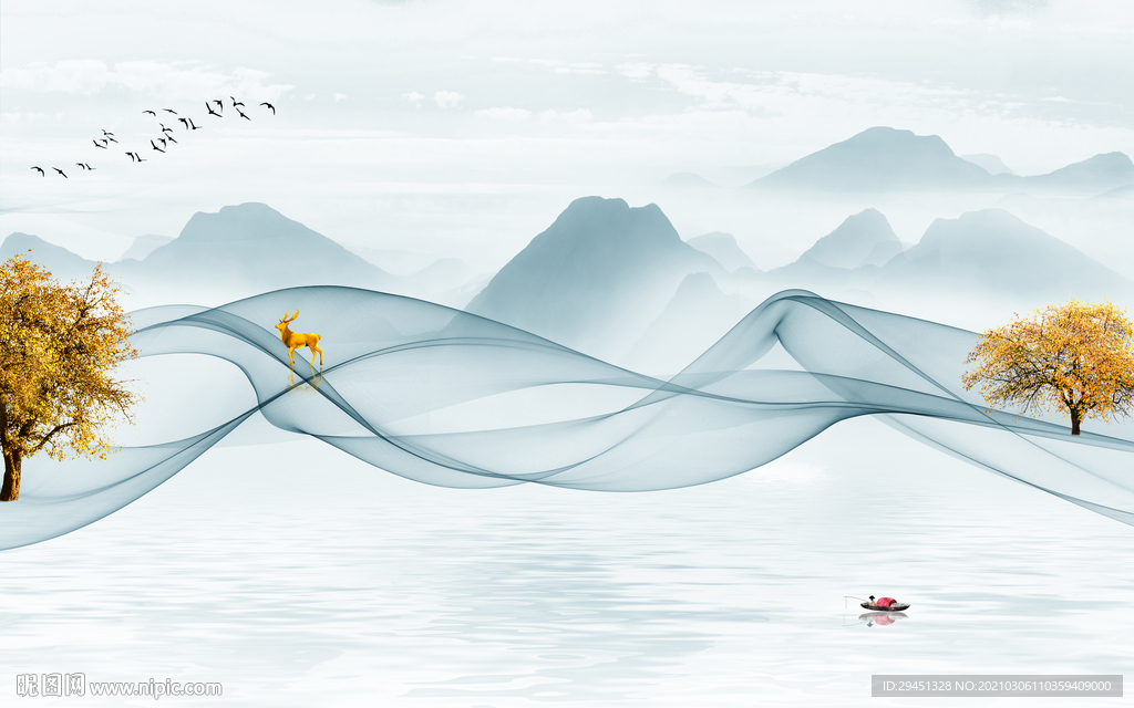 高档 意境客厅山水 tif分层