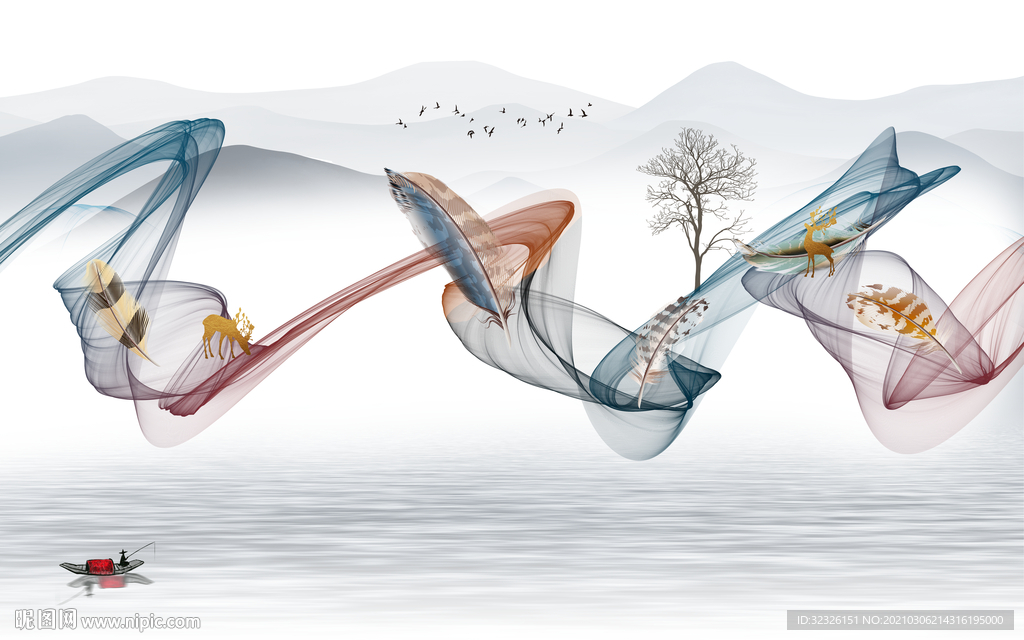 线条 简约山水画 TIF分层