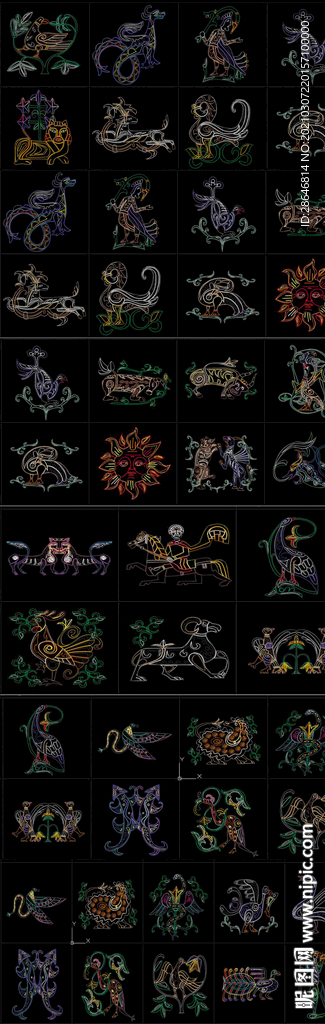 吉祥动物图案CAD图库