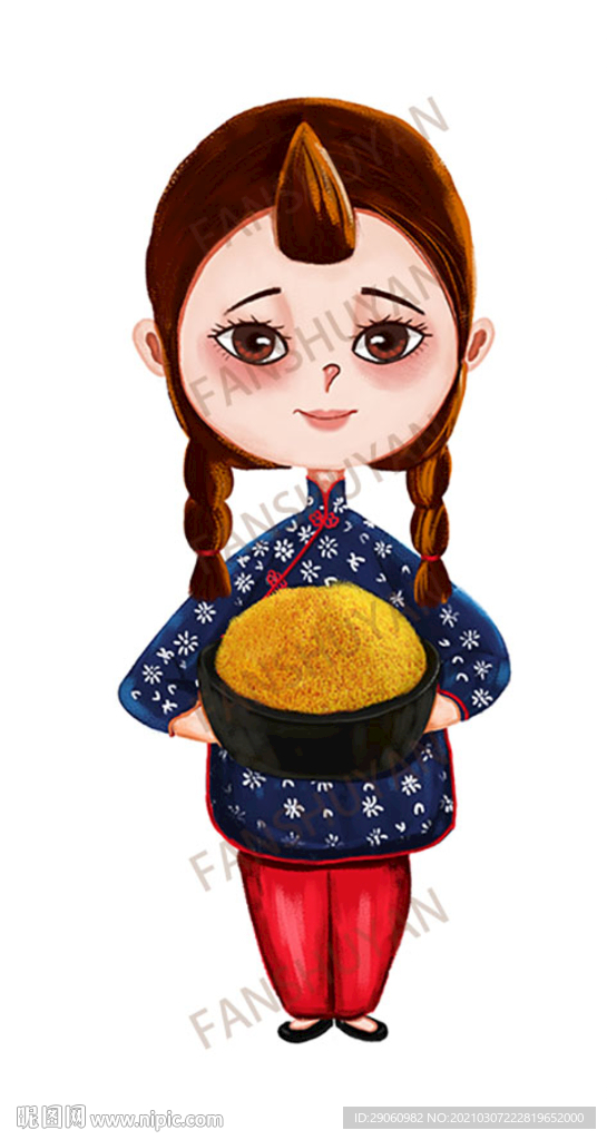 插画手捧小米的女孩