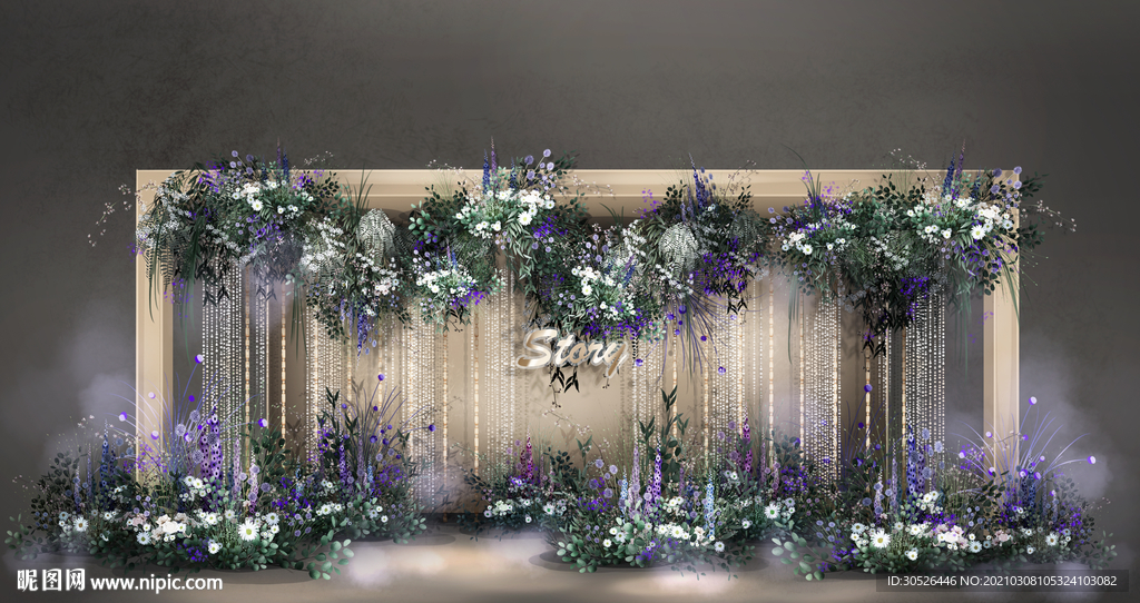 紫色泰式婚礼迎宾区