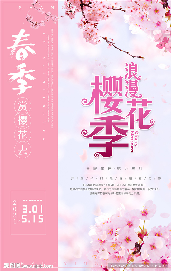 粉色唯美樱花节旅游海报