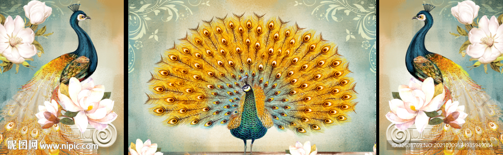 孔雀三联画