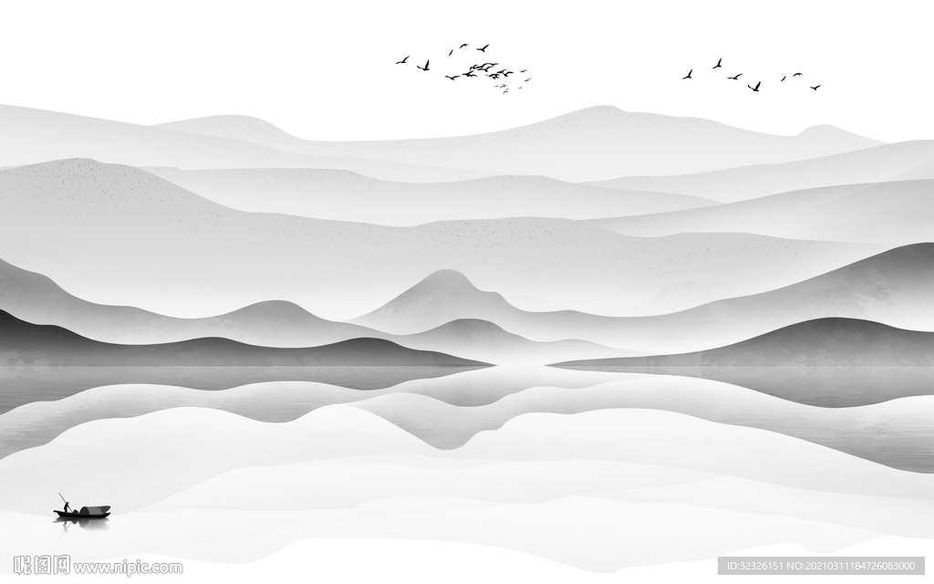 新中式山水背景新画 TIF分层
