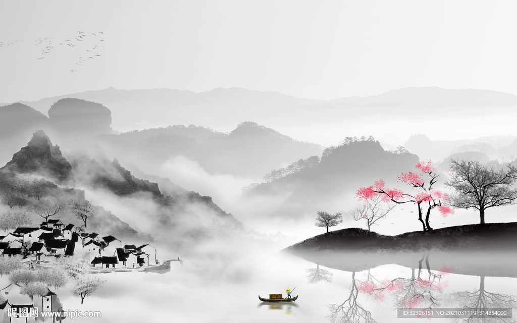 最新山水背景墙 TIF分层