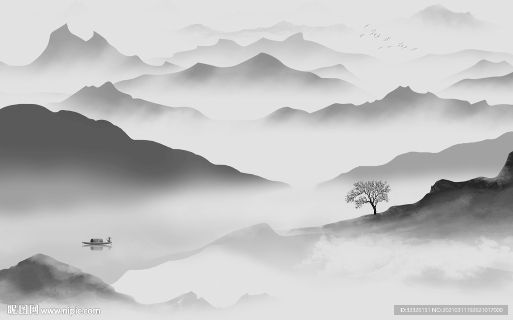 新中式新山水背景墙 TIF分层