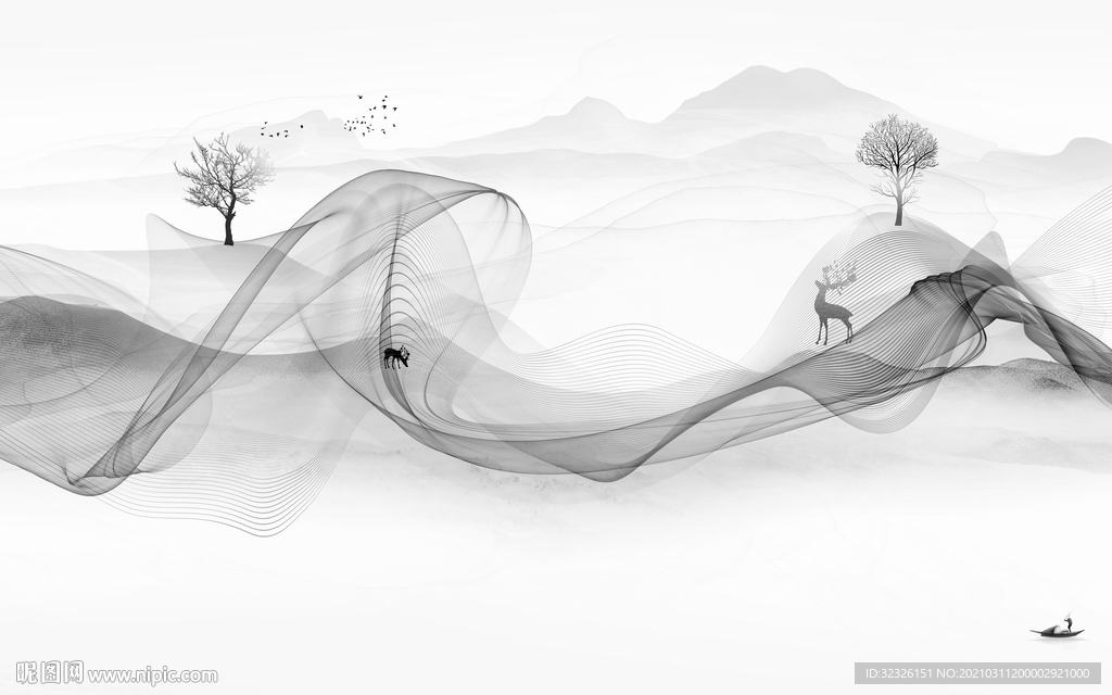 线条 新山水高雅画 TIF分层