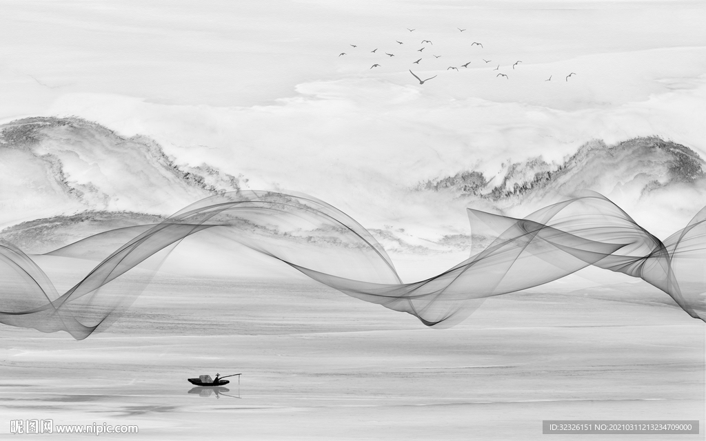 背景墙新山水中式画 TIF分层