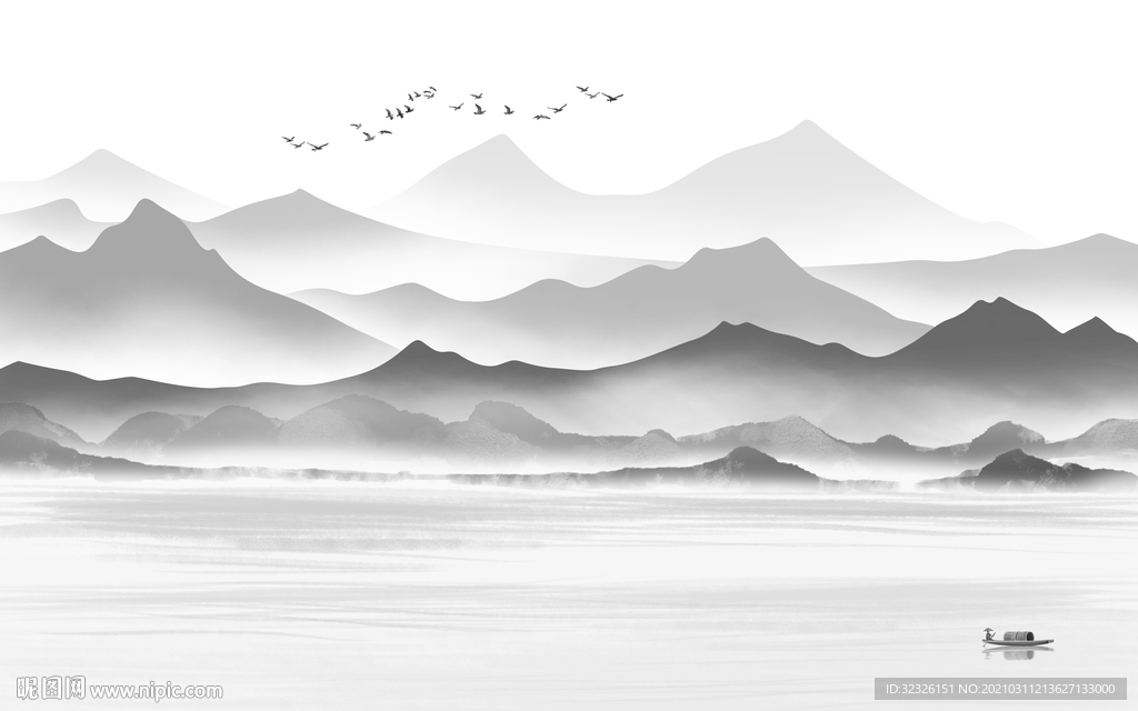 别墅新山水中式画 TIF分层