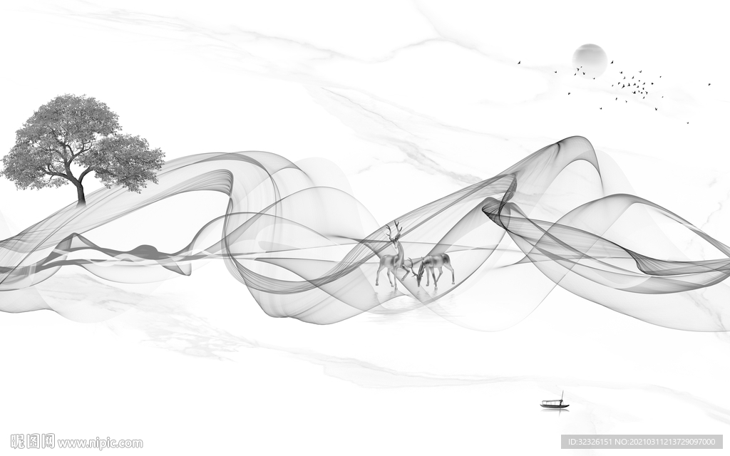 线条新山水中式画 TIF分层