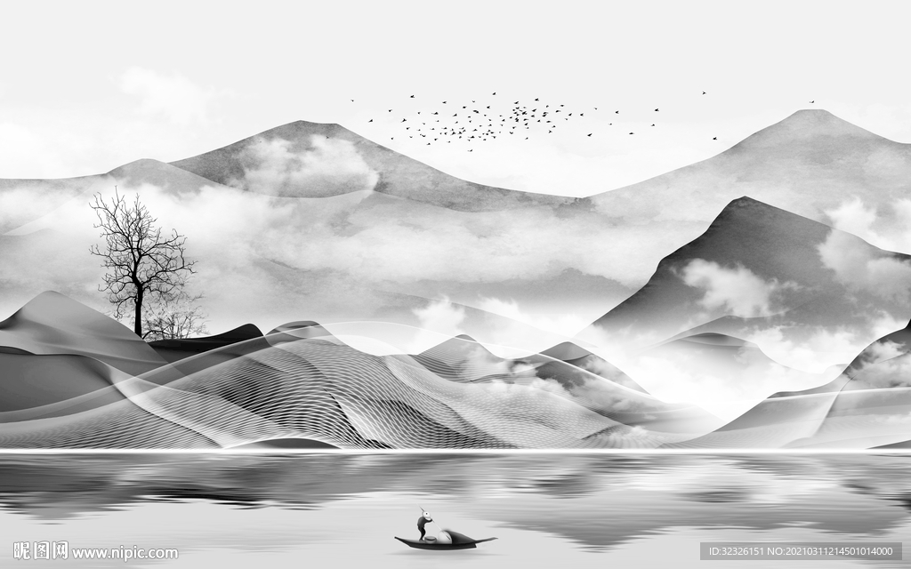 意境新山水中式画 TIF分层