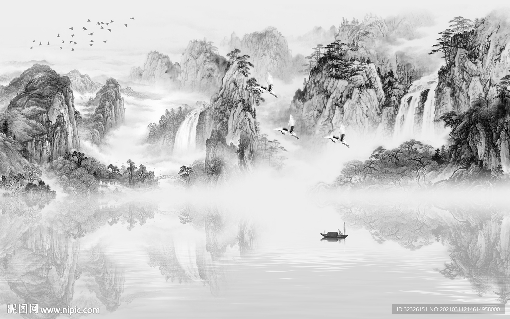 中国风新山水中式画 TIF分层