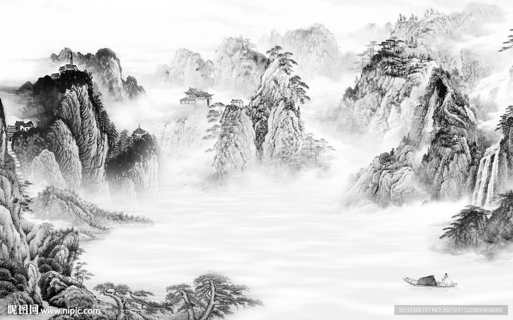 高端 新山水中式画 TIF分层