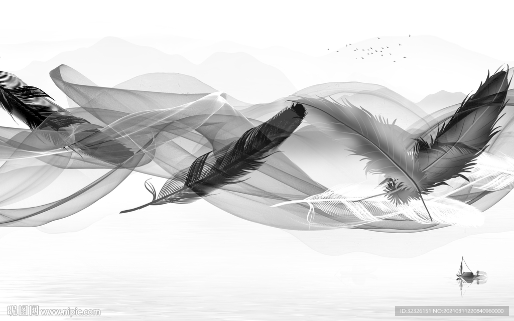 羽毛新山水中式画 TIF分层