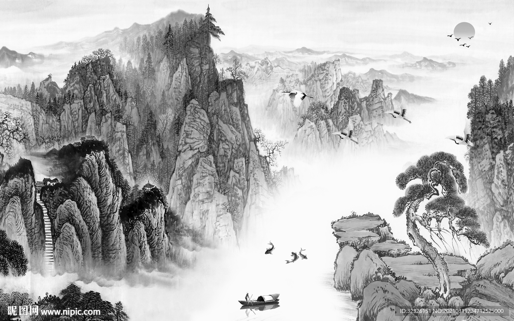 别墅新山水意境画 TIF分层