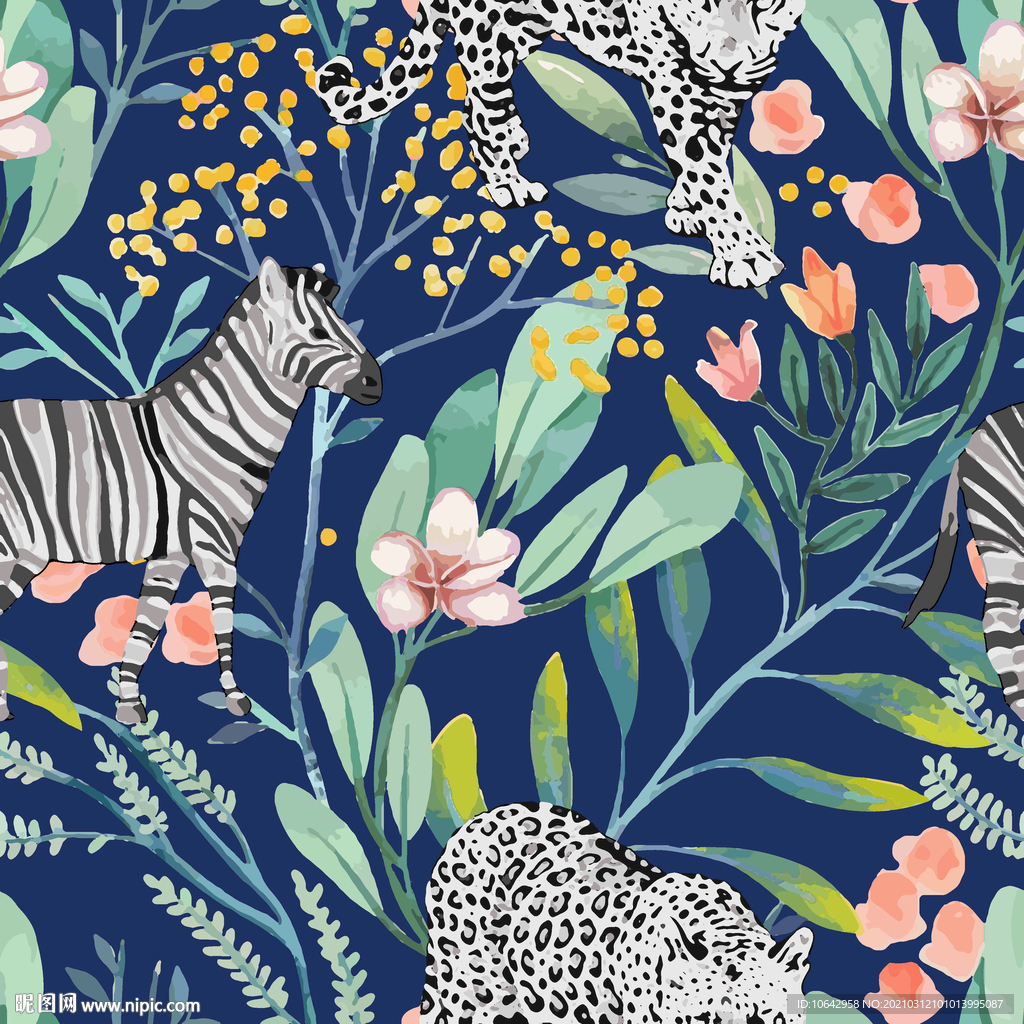 植物斑马豹子插画